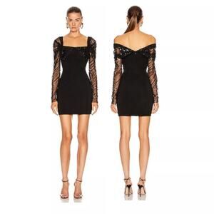 FWRD Cushnie Off The Shoulder Mini Dress Sequin Embellished Tulle Sleeve Size 0